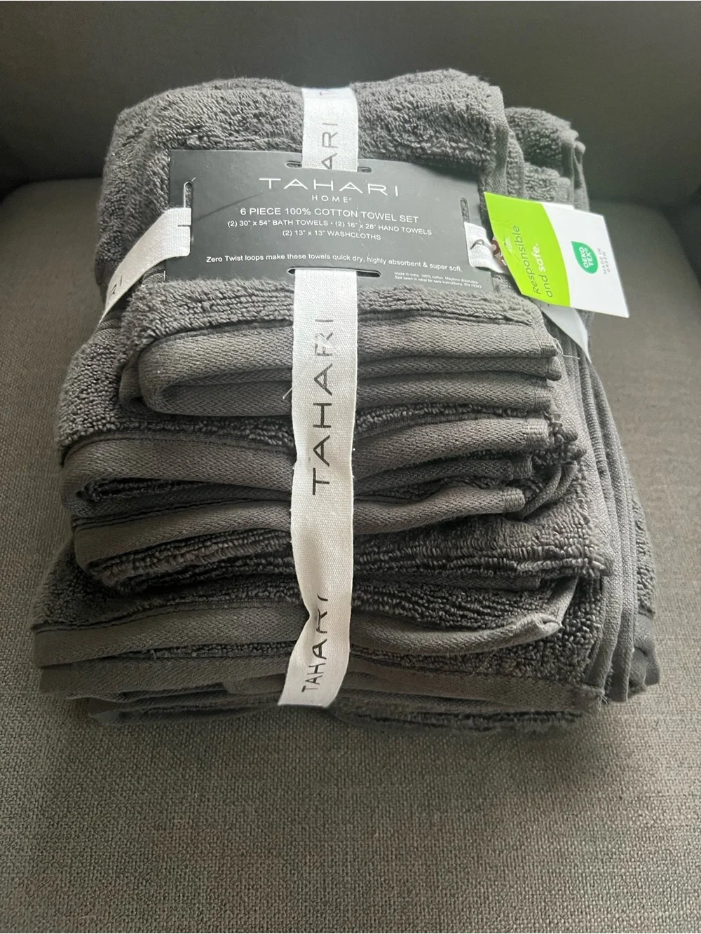 Tahari Bath Hand Towel Set 6 pc Grey
